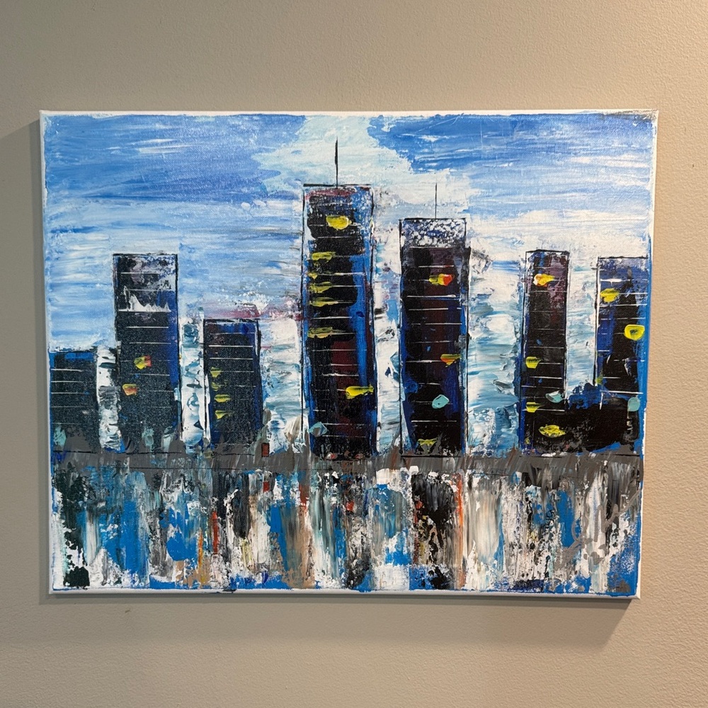 Urban Skyline Canvas Art in Blue and Black